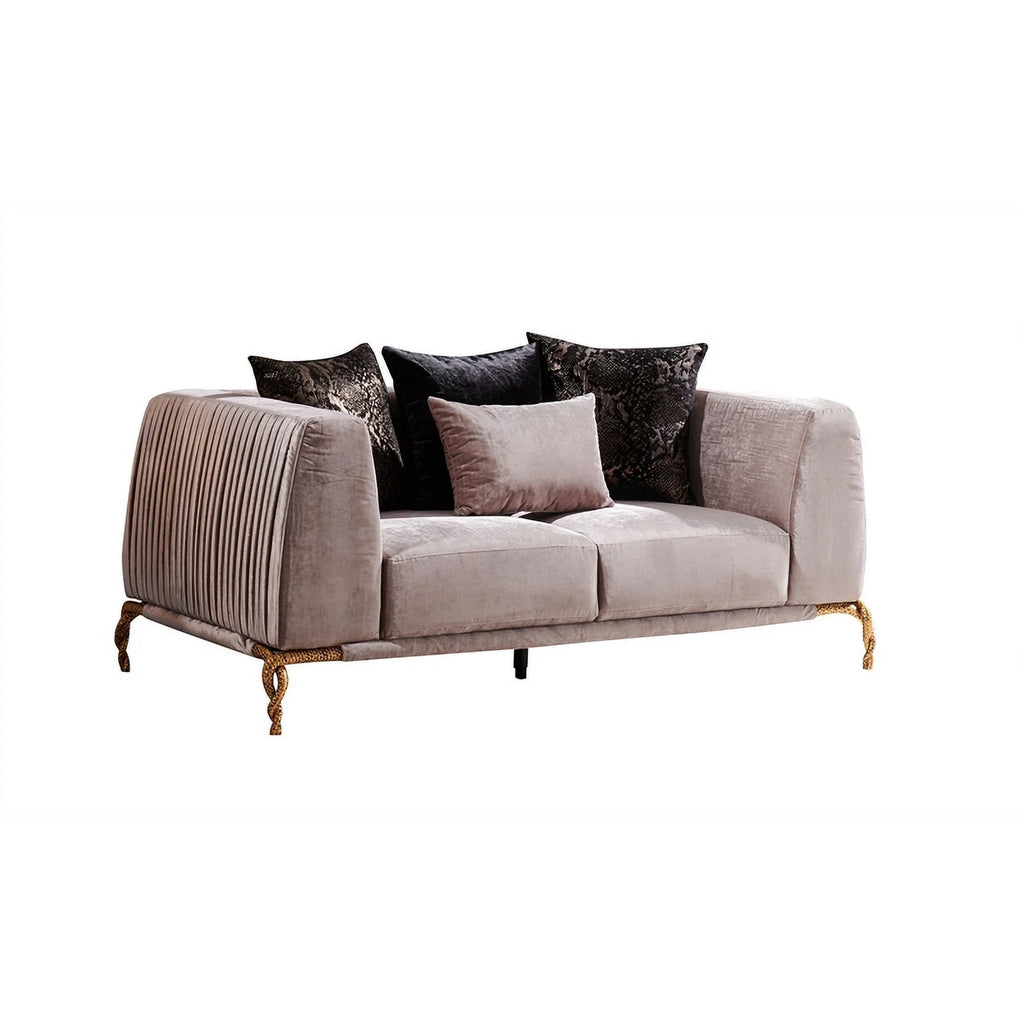 Ivory Velvet 2PC Living Room Set with Wood Q70114
