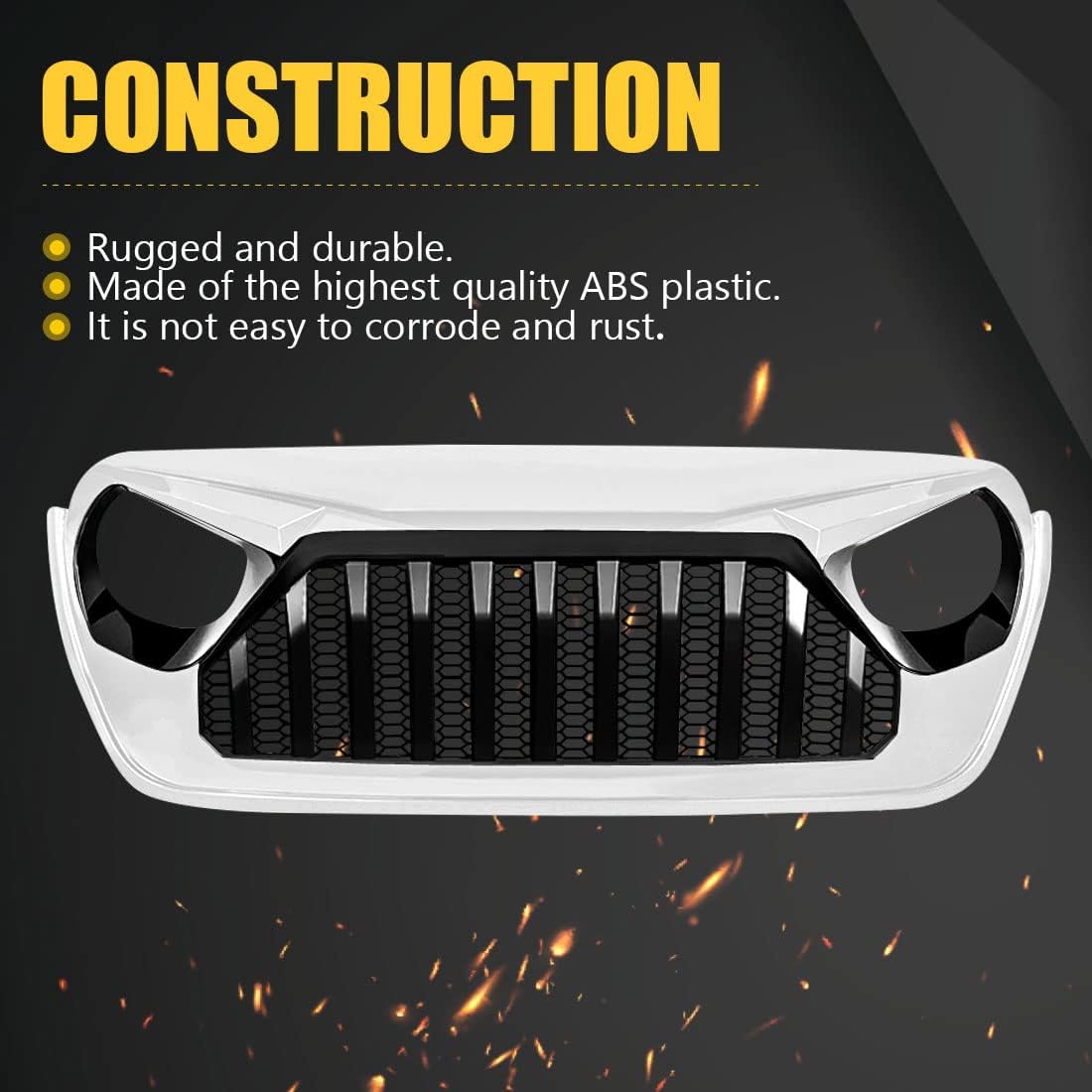 White Black Front Grill Cover with Mesh for Jeep Wrangler P28776