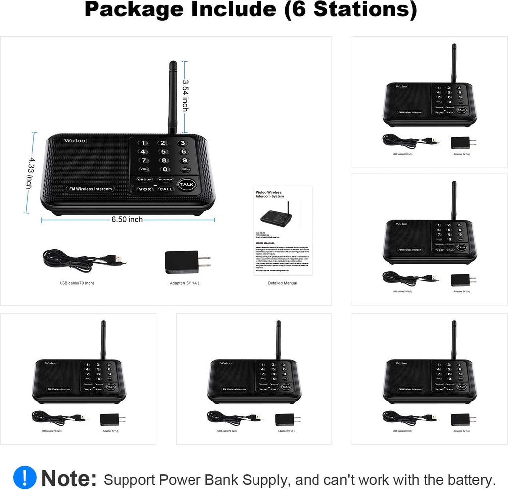 Black 6 Pack Wireless Intercom System K475