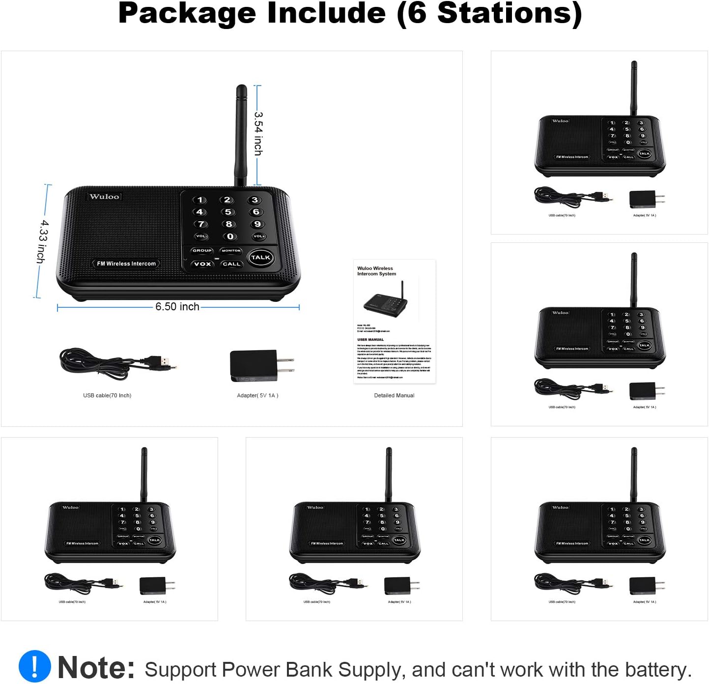 Black 6 Pack Wireless Intercom System K475