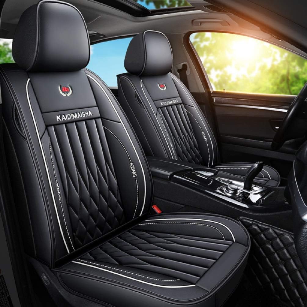 Black-White PU Leather Car Seat Covers 5 Seats Full Set N445032
