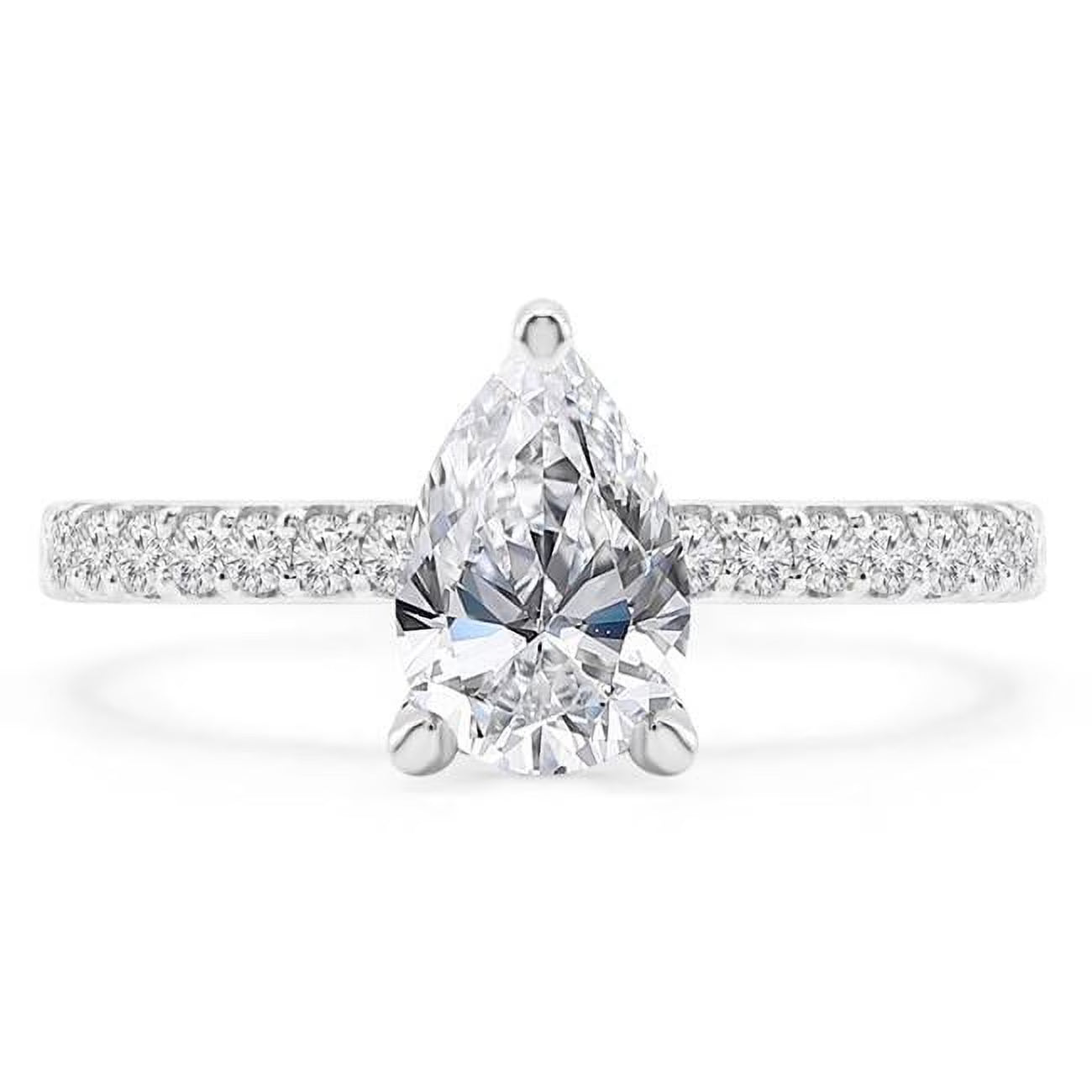 Pear Diamond Hidden Halo Solitaire Engagement Ring in 14K White Gold O28601
