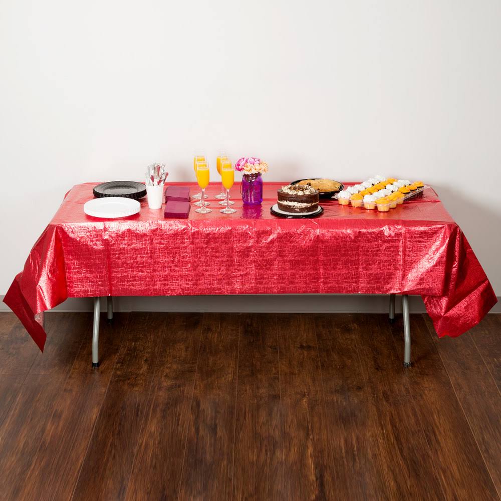 Red Metallic Plastic Table Cover - 12/Case E127