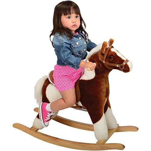 Pinto Rocking Horse with Brown Saddle Y89371