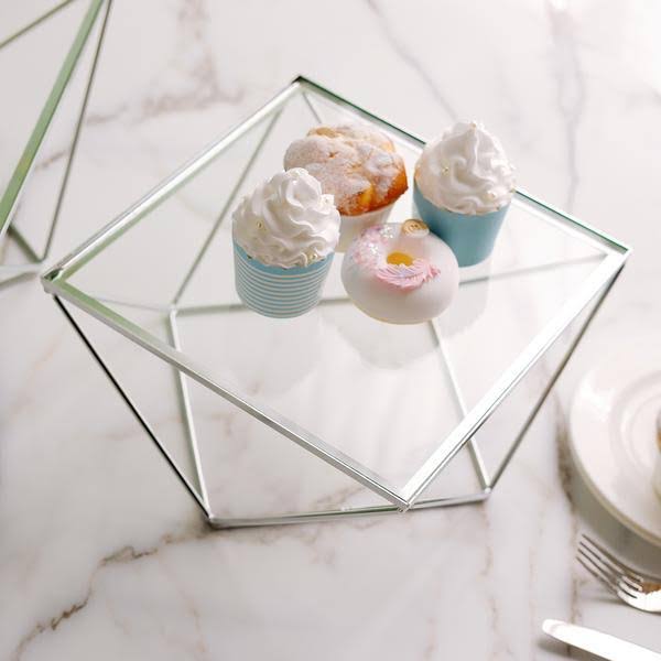 Silver and Clear Metal with Glass Geometric Cake Stands I31649