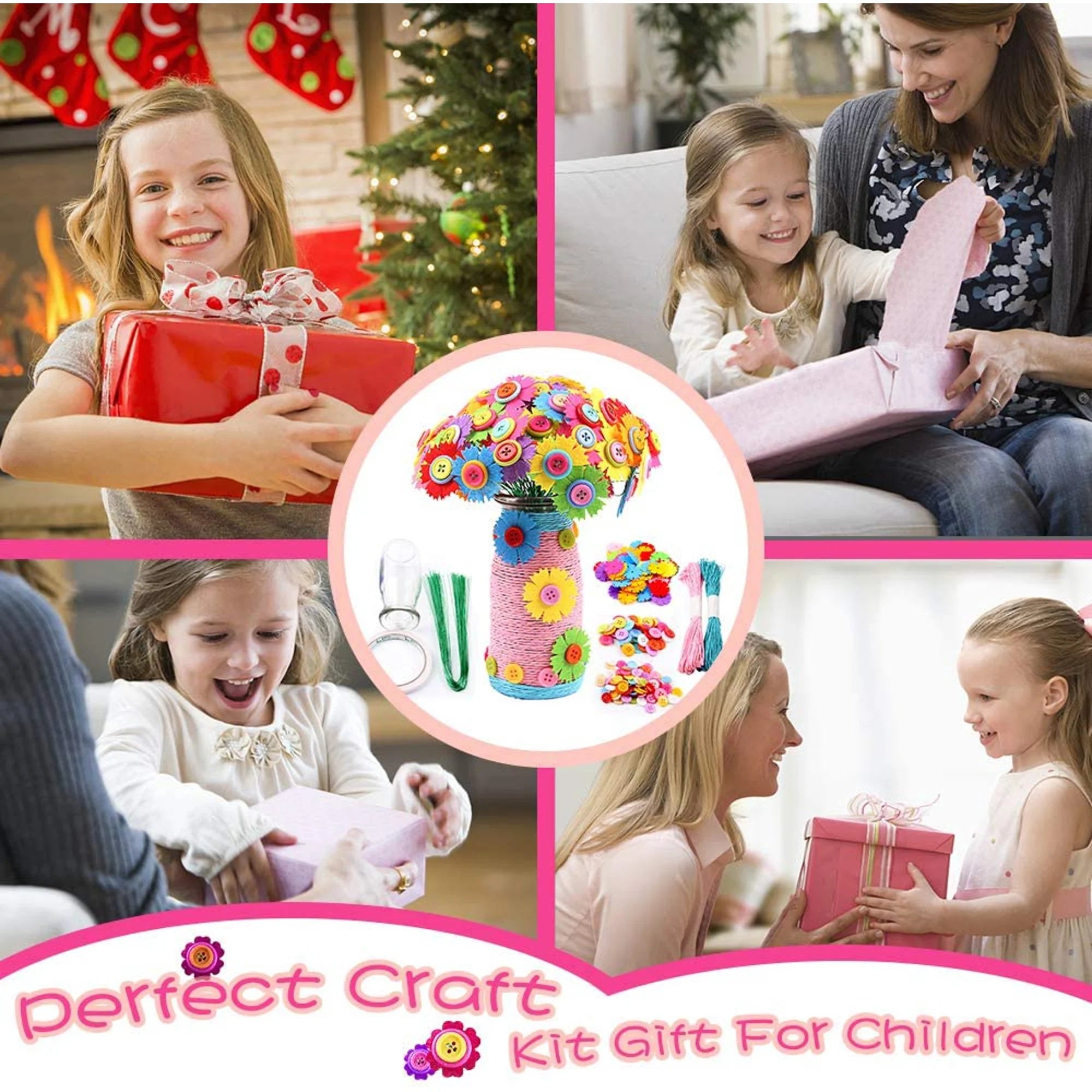 Flower Craft Kit for Kids with Buttons and Felt Vase Arts Toy V890