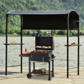 7FT Grill Gazebo BBQ Canopy with Sun Shade Panel Side Awning, 2 Exterior Serving Shelves Bar Counters, 10 Hooks I5961