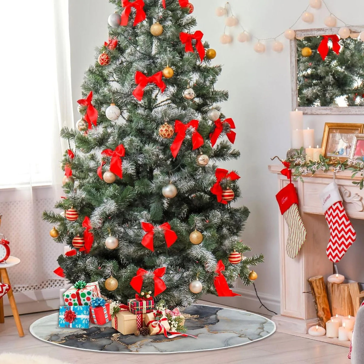 Black Gold Marble Texture Christmas Tree Skirt C498724