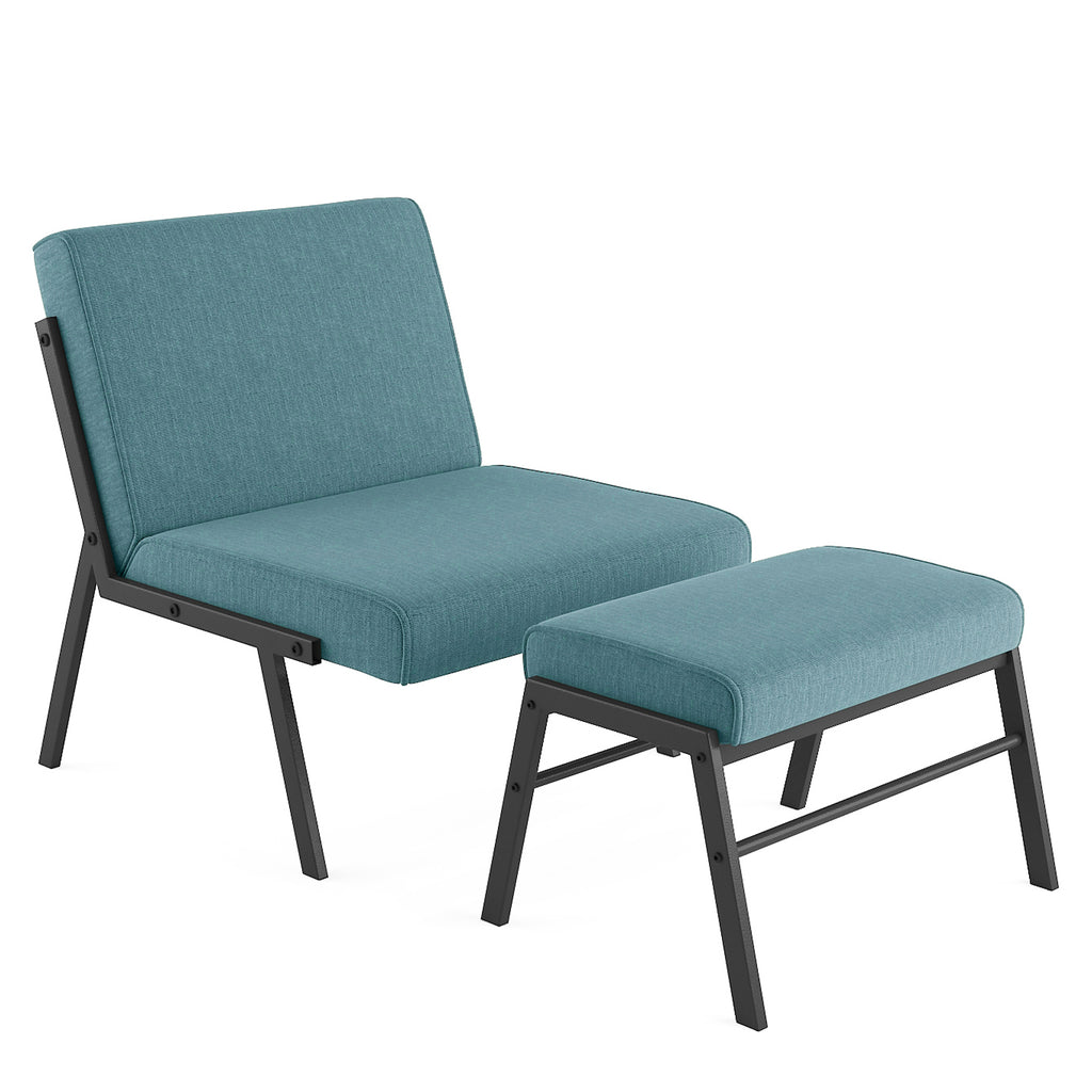 Green Linen Fabric Accent Chair with Ottoman Set W636