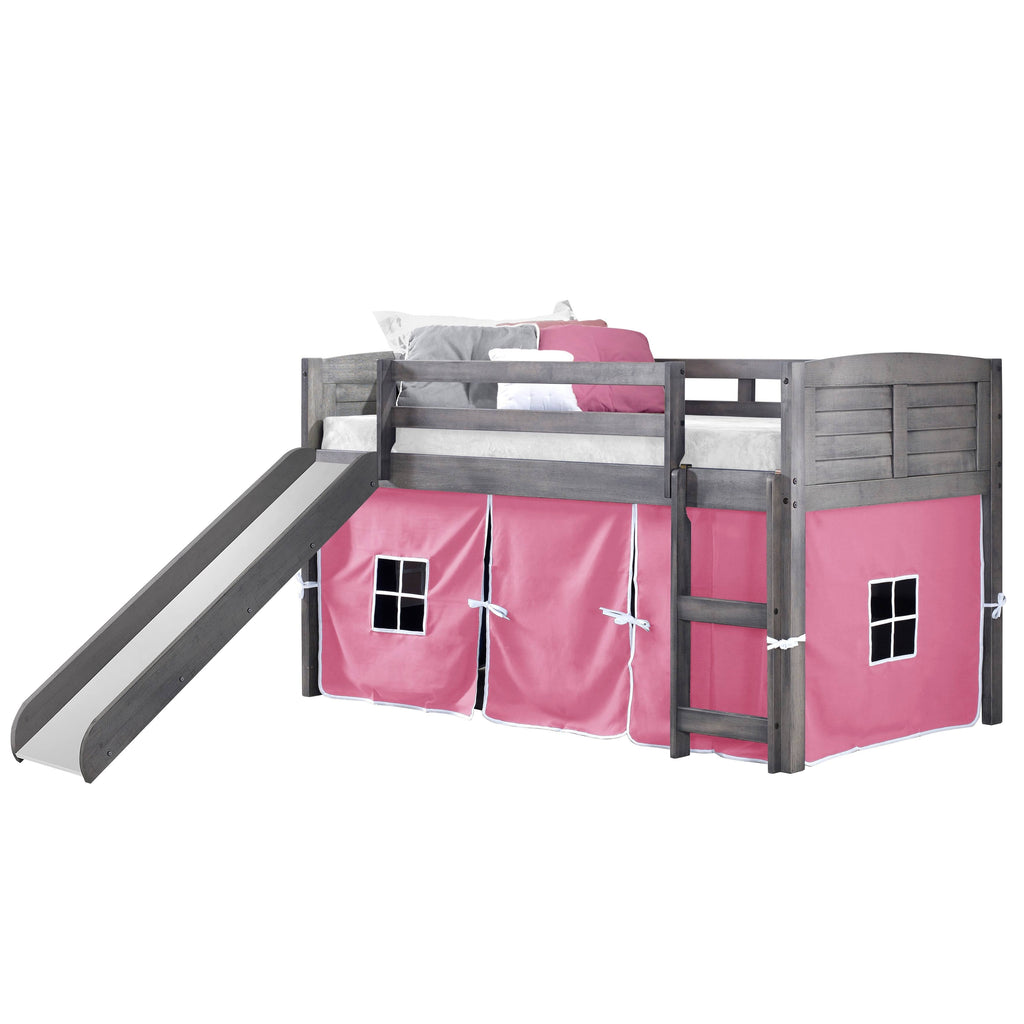 Twin Louver Low Loft with Slide and Zebra Tent Kit in Antique Grey Finish N714159