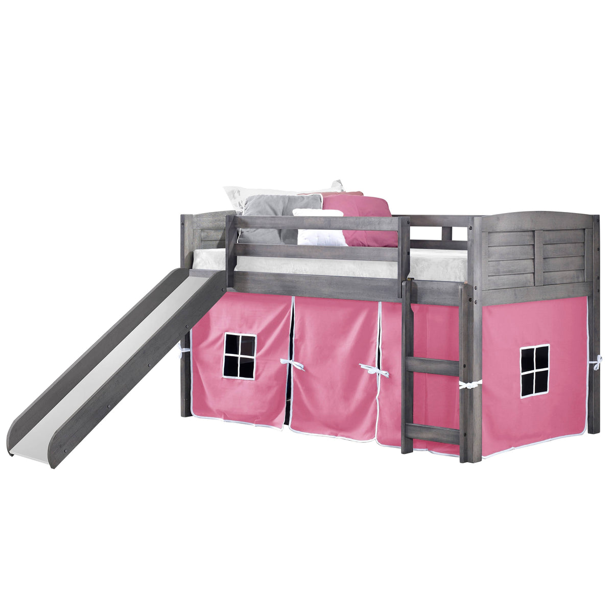 Twin Louver Low Loft with Slide and Zebra Tent Kit in Antique Grey Finish N714159