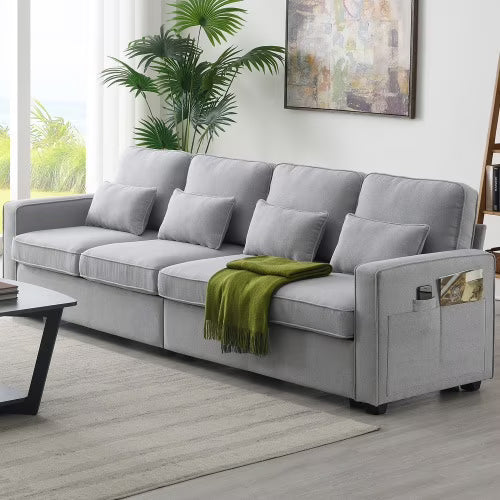 Modern Linen Fabric Sofa with 4 Pillows D4330