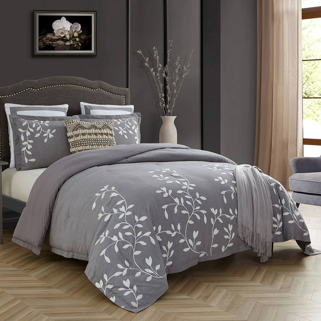 Grey Chambray Cotton Comforter Set K124