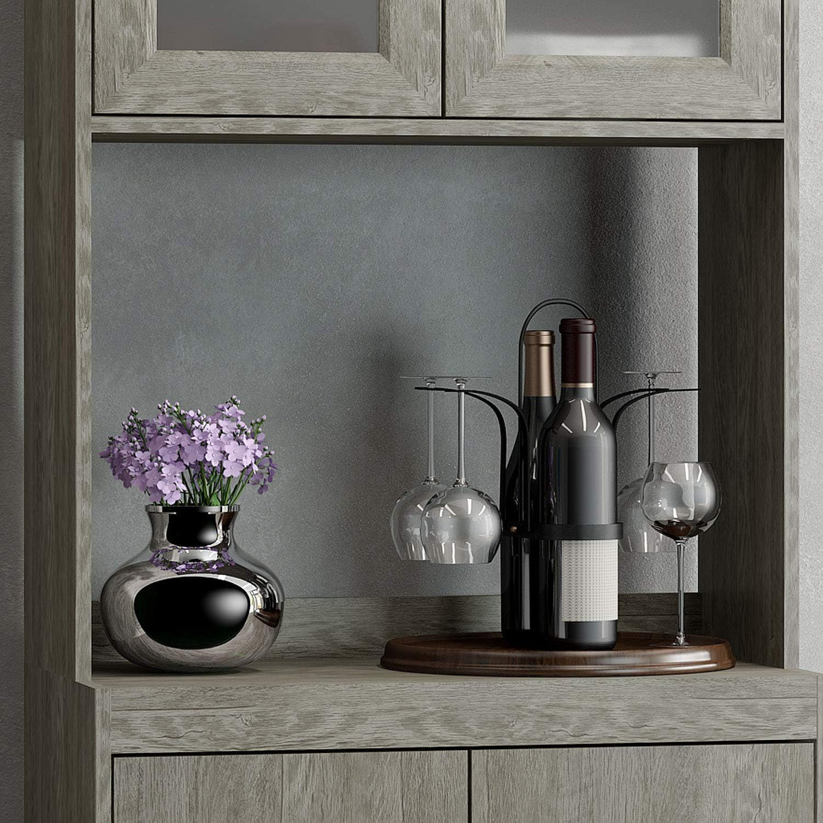 Microwave Cabinet with Double Doors and Glass Doors with Shelf S89472