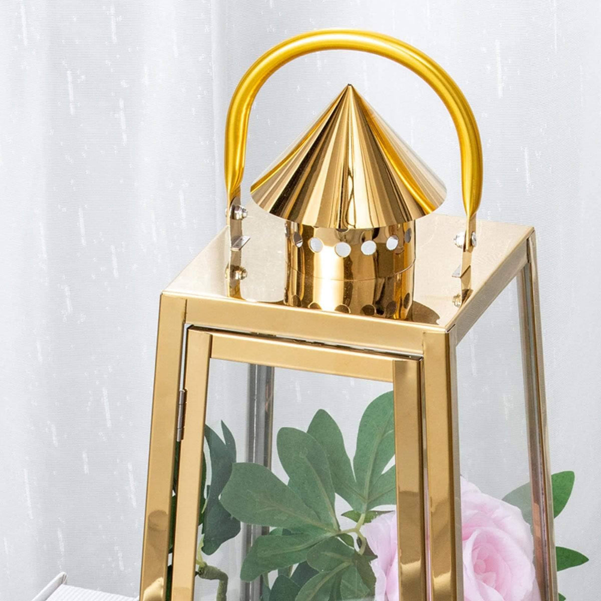 Gold Tall Metal Lantern Candle Holder T89172