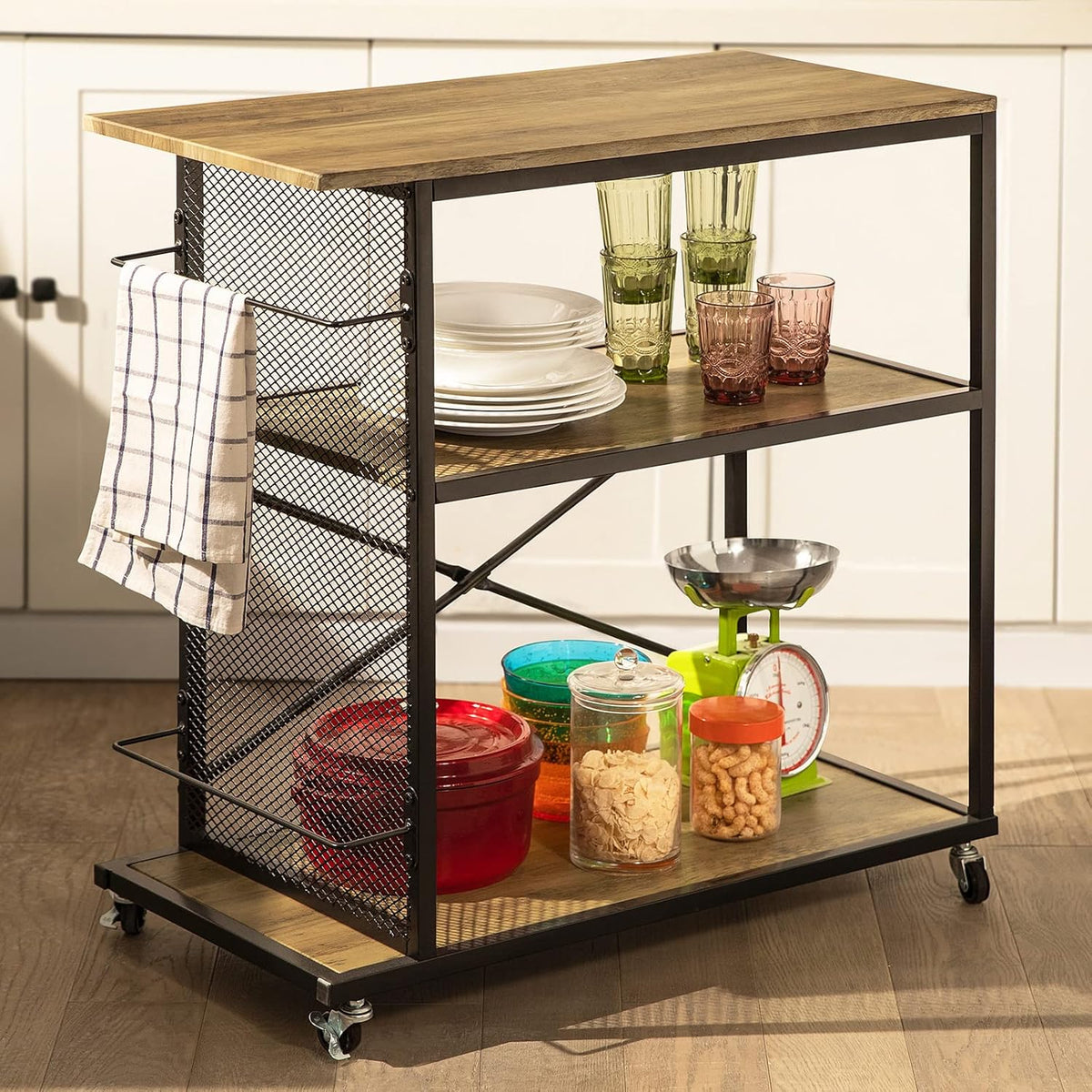 Rustic Mobile Wood Metal Serving Cart O531373