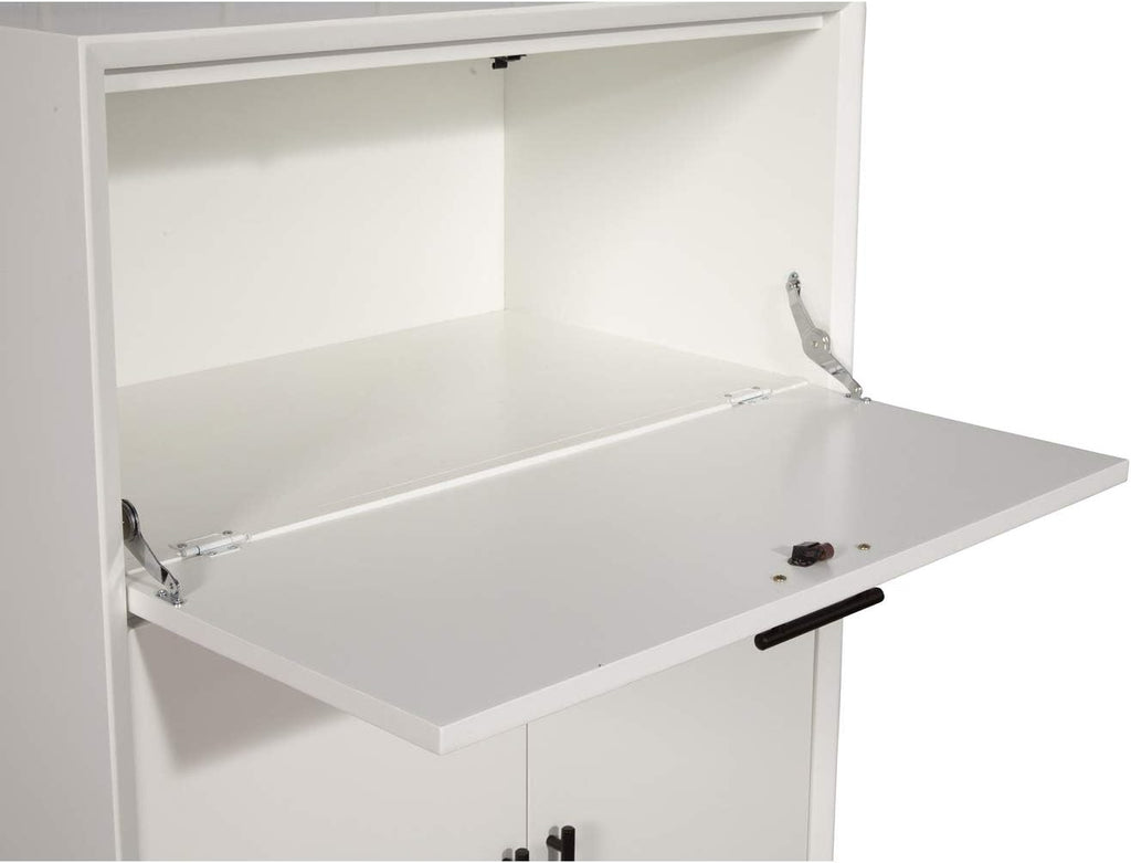 White Large Bar Cabinet with Drop Down Tray Q516