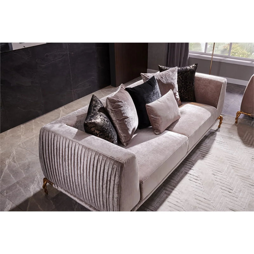 Ivory Velvet 2PC Living Room Set with Wood Q70114