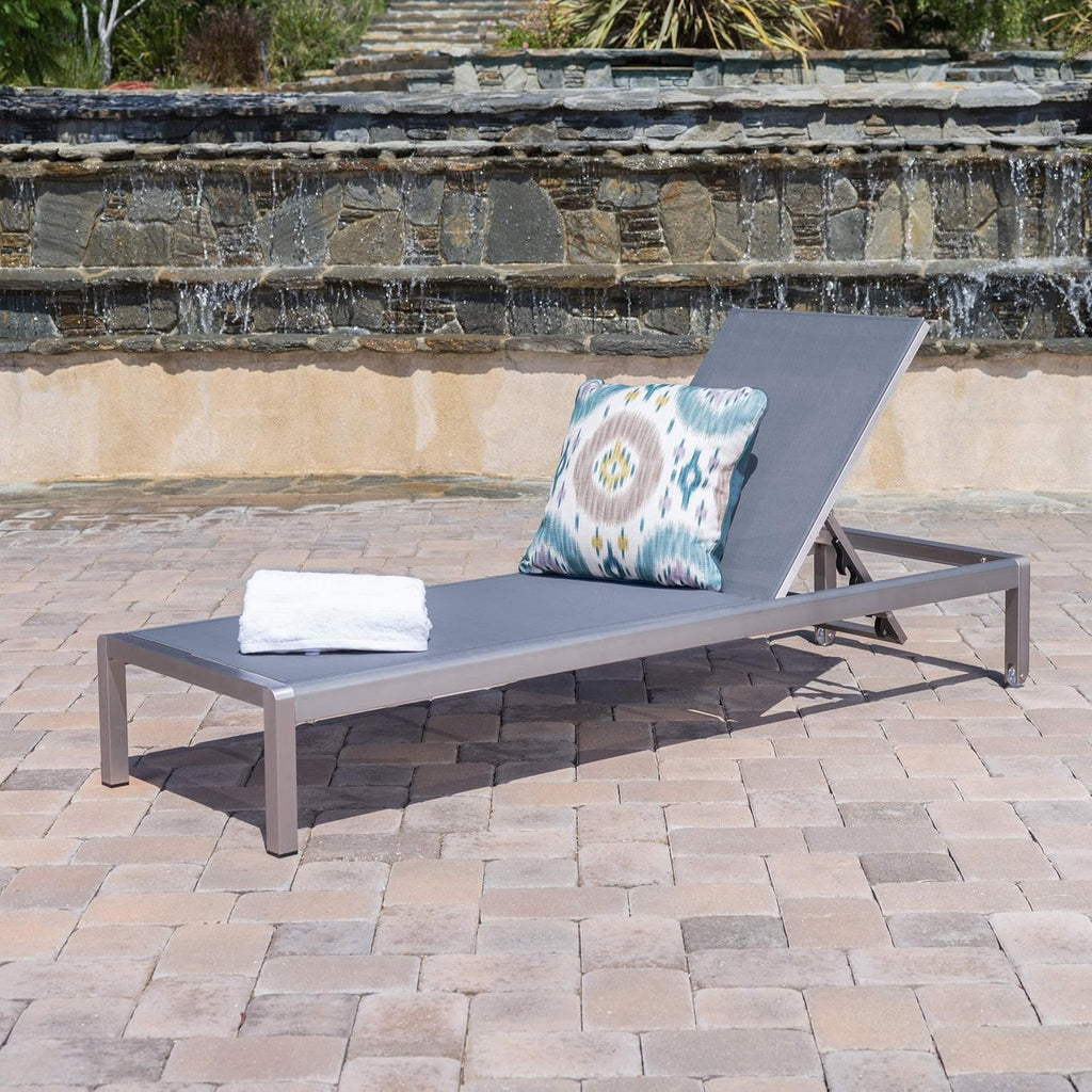 Silver / Dark Grey Outdoor Mesh Chaise Lounge G8991