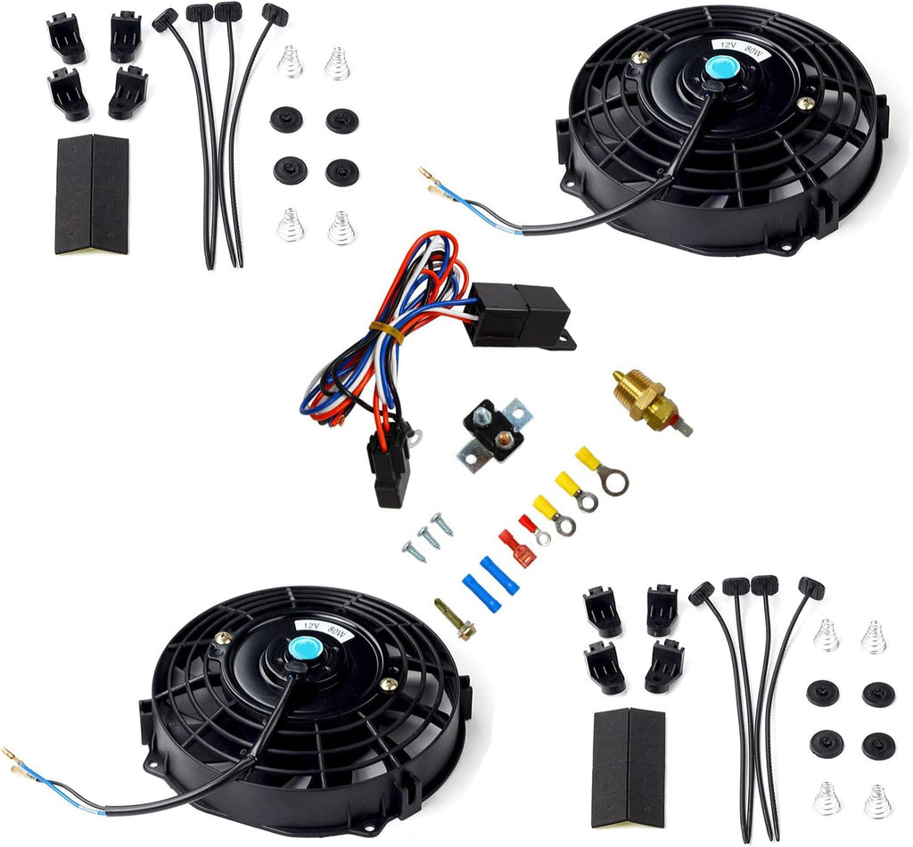 2Pcs 16" Black Electric Radiator Cooling Fan with Thermostat Relay Kit M539