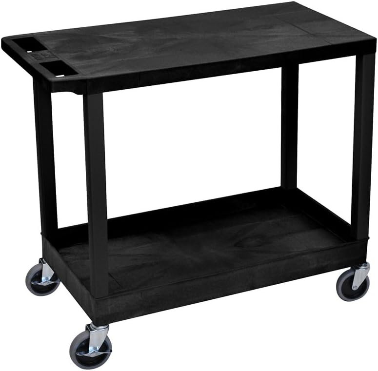 Black Mobile Heavy-Duty Utility Cart with One Tub and One Flat Shelf G289351