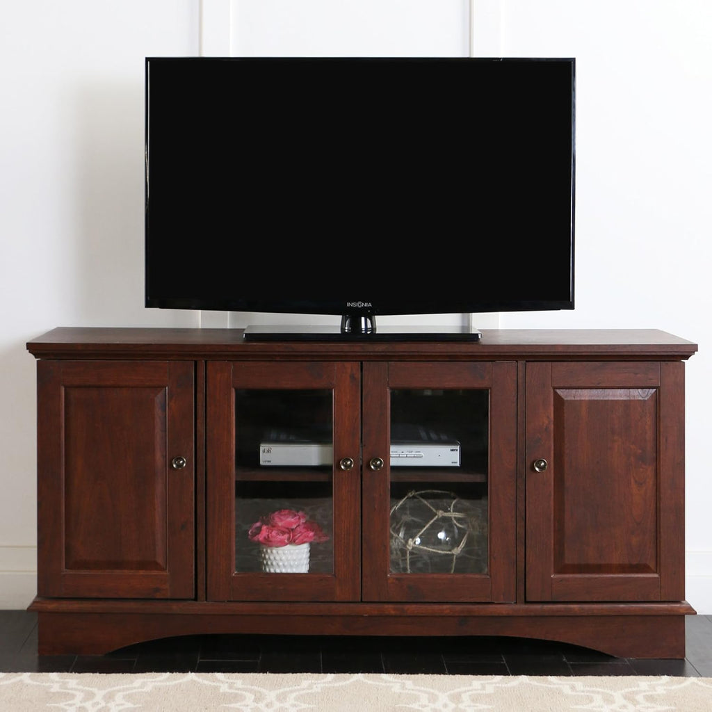 Black 42 Inch Wood TV Stand with Cabinet Doors and Open Shelves D5301