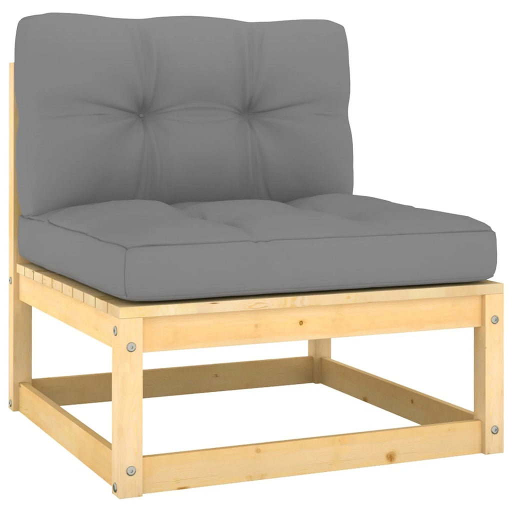 11 Piece Gray Cushioned Pinewood Outdoor Sectional Sofa Set G79459