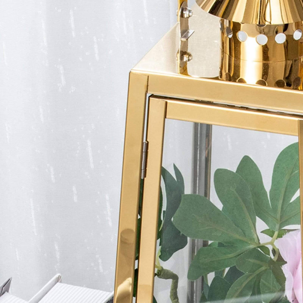 Gold Tall Metal Lantern Candle Holder T89172