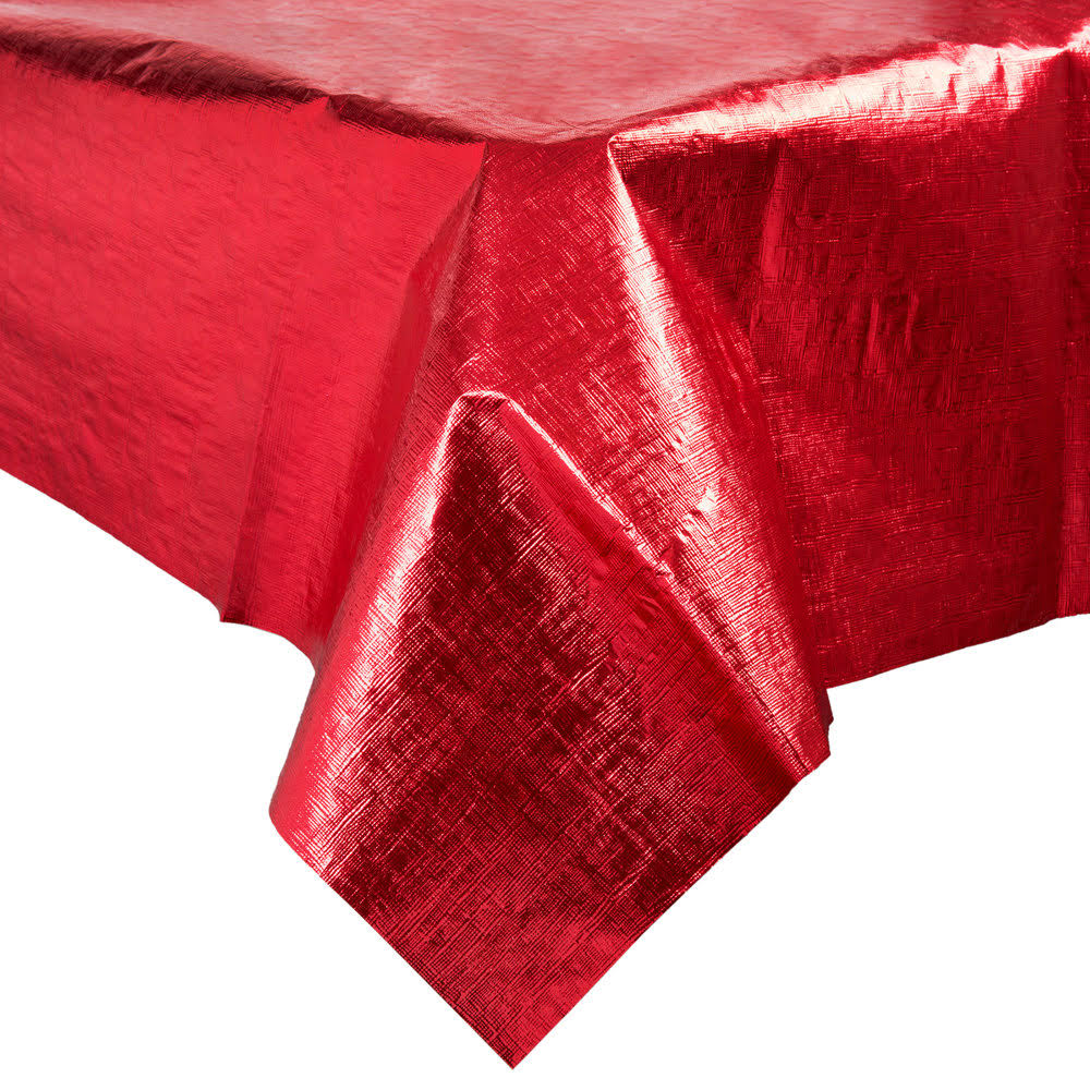 Red Metallic Plastic Table Cover - 12/Case E127