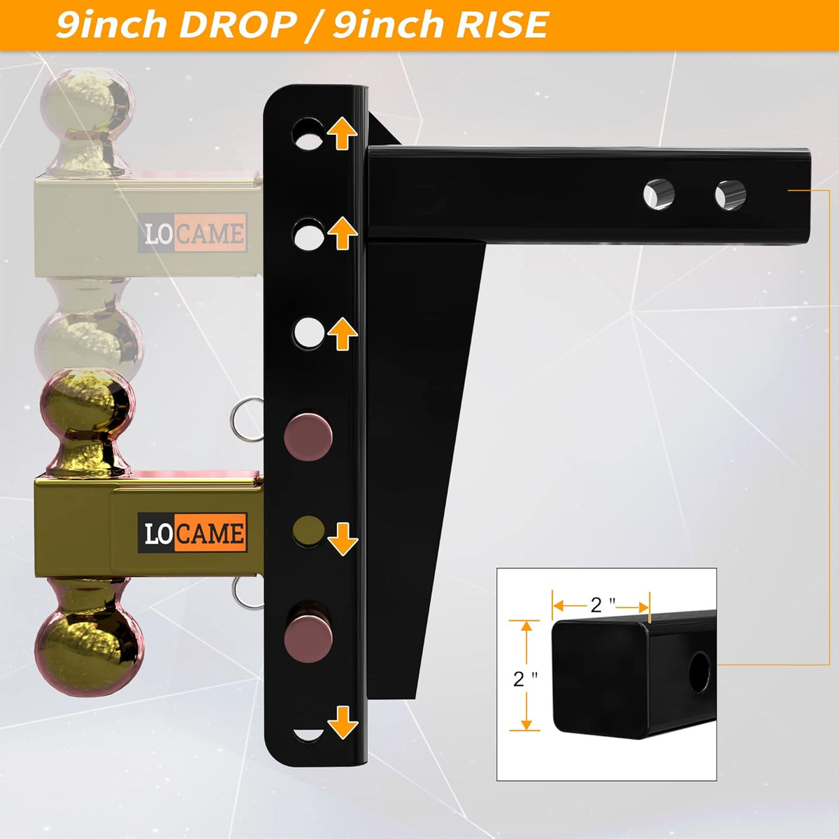 Adjustable Trailer Hitch, 2-Inch Receiver, 9-Inch Drop/Rise, 21,000 LBS GTW, Solid Ball Mount O400