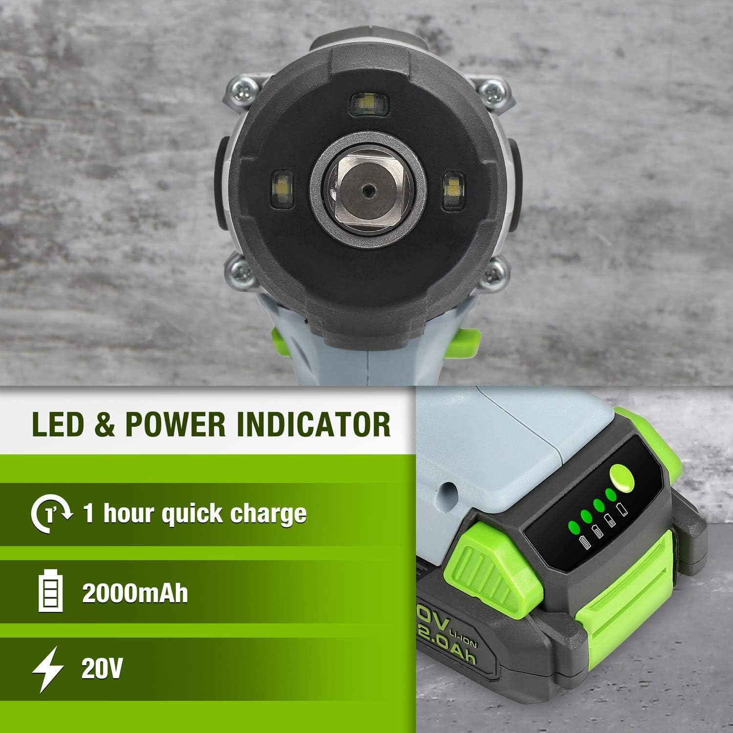 20V Cordless Impact Wrench, 1/2-inch, 320 Ft Pounds Max Torque, 2.0Ah Li-ion Battery with Fast Charger, Belt Clip W880463