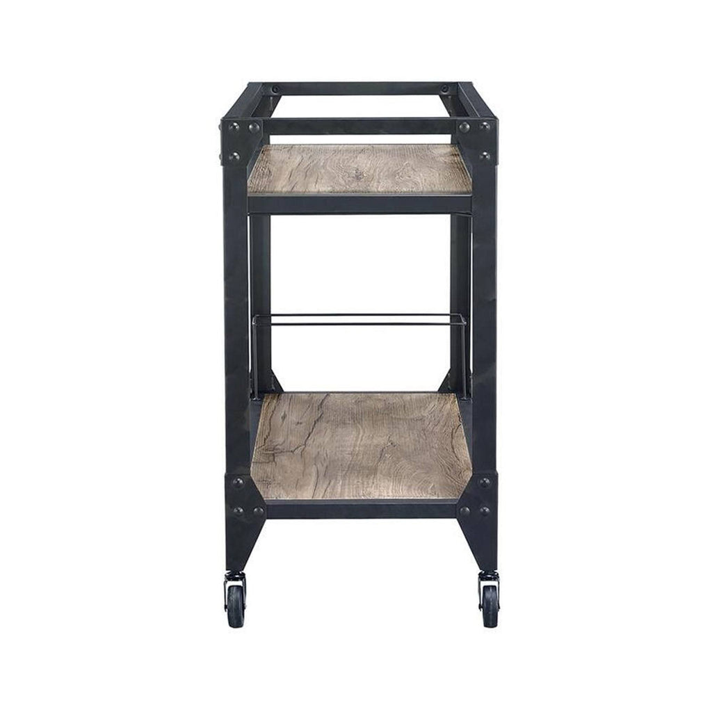 Rustic Oak Charcoal Stainless Steel Serving Cart S954433