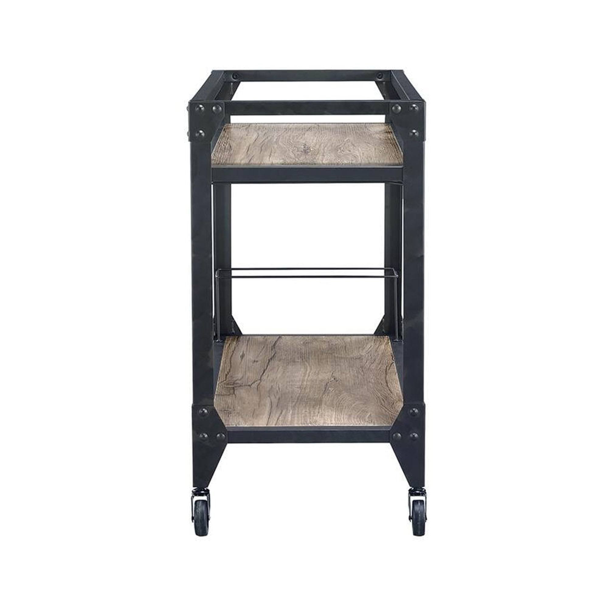 Rustic Oak Charcoal Stainless Steel Serving Cart S954433