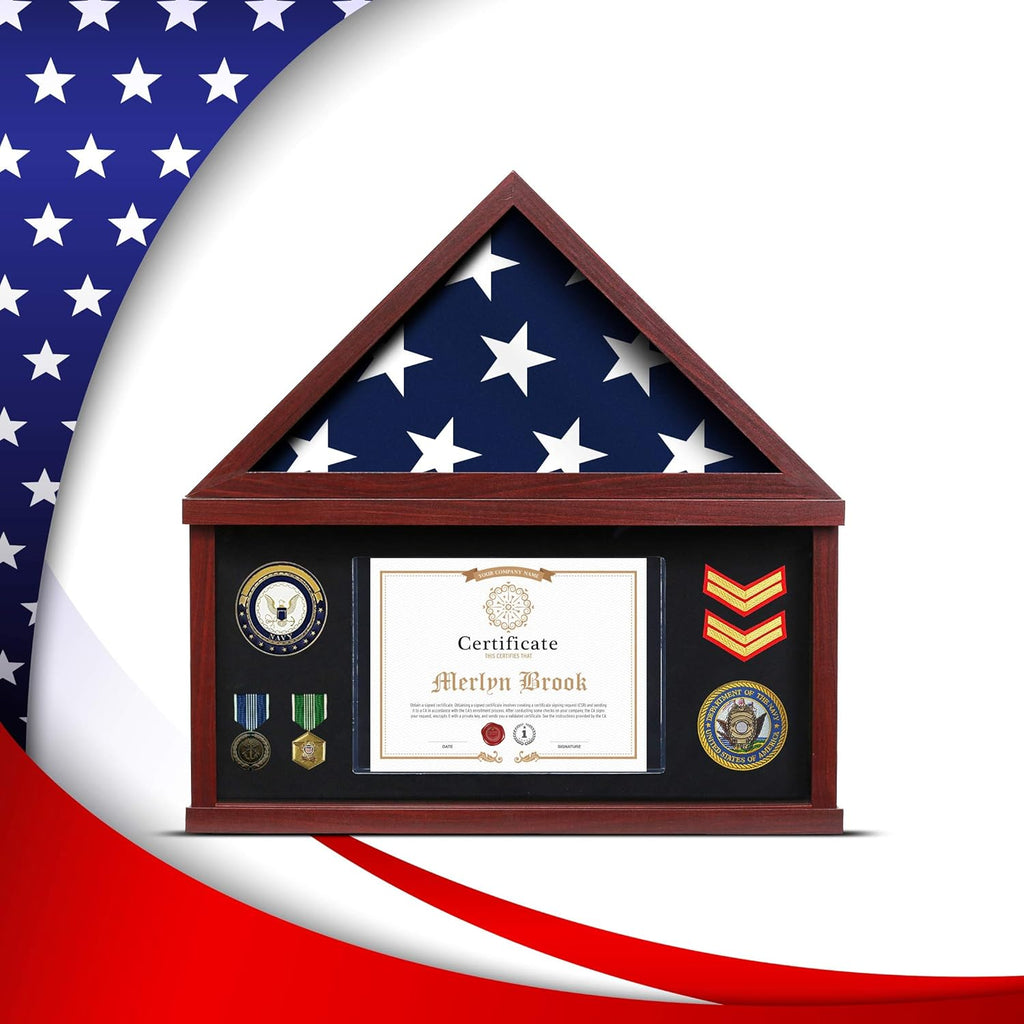 Mahogany Frame Flag Display Case for Burial Flag with Felt Lining E5300