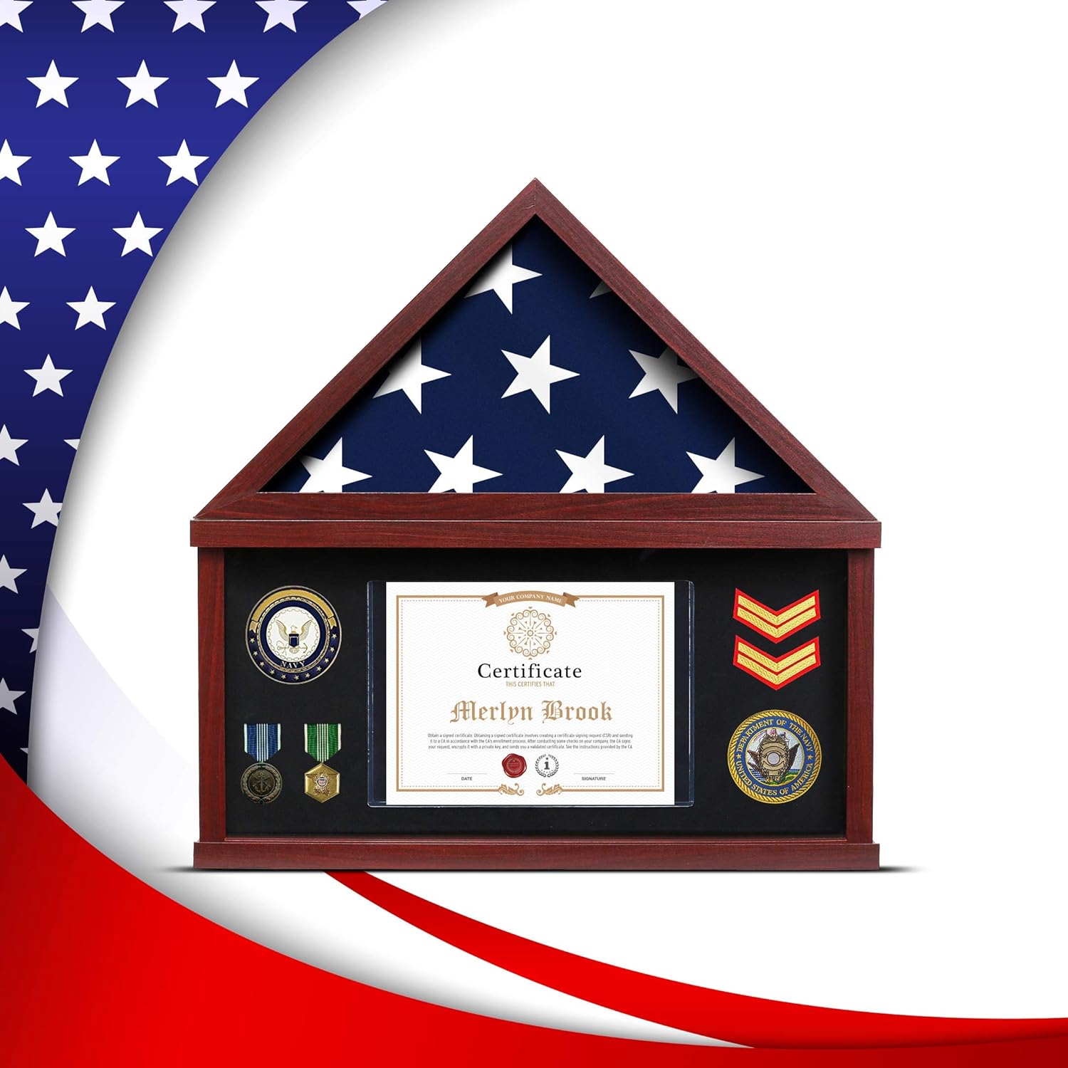 Mahogany Frame Flag Display Case for Burial Flag with Felt Lining E5300