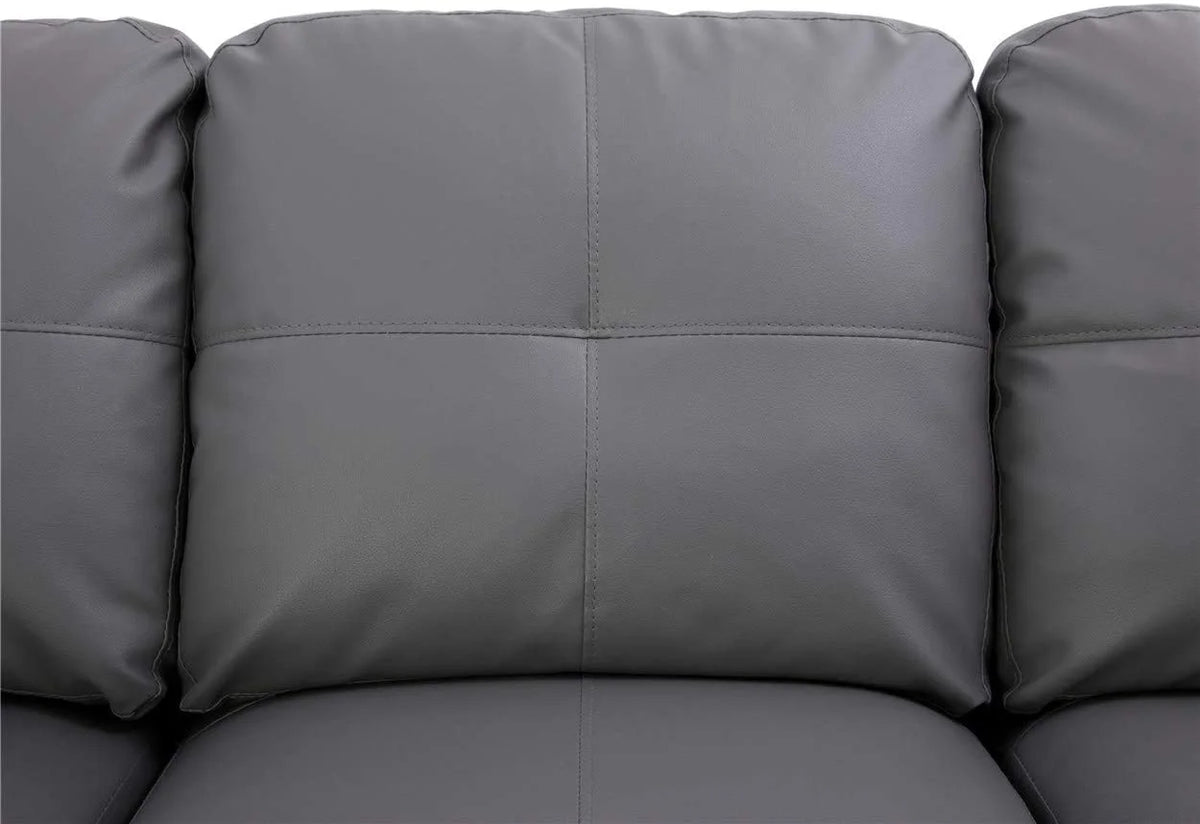 Dark Grey Faux Leather Sofa & Chaise with Ottoman E574583