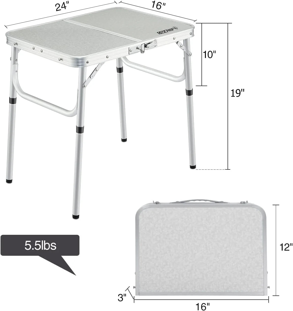 White 2 Foot Folding Aluminum Camping Table W56698