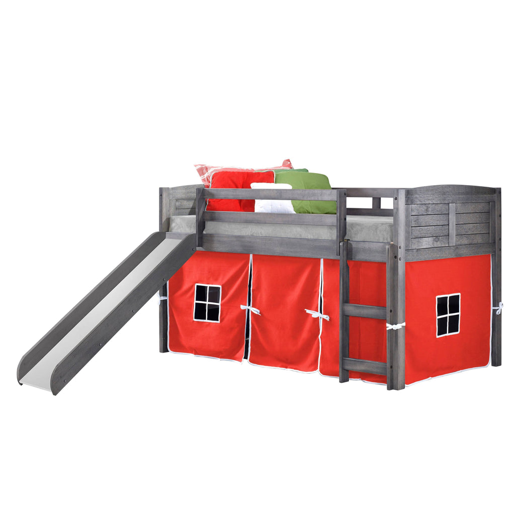 Twin Louver Low Loft with Slide and Zebra Tent Kit in Antique Grey Finish N714159