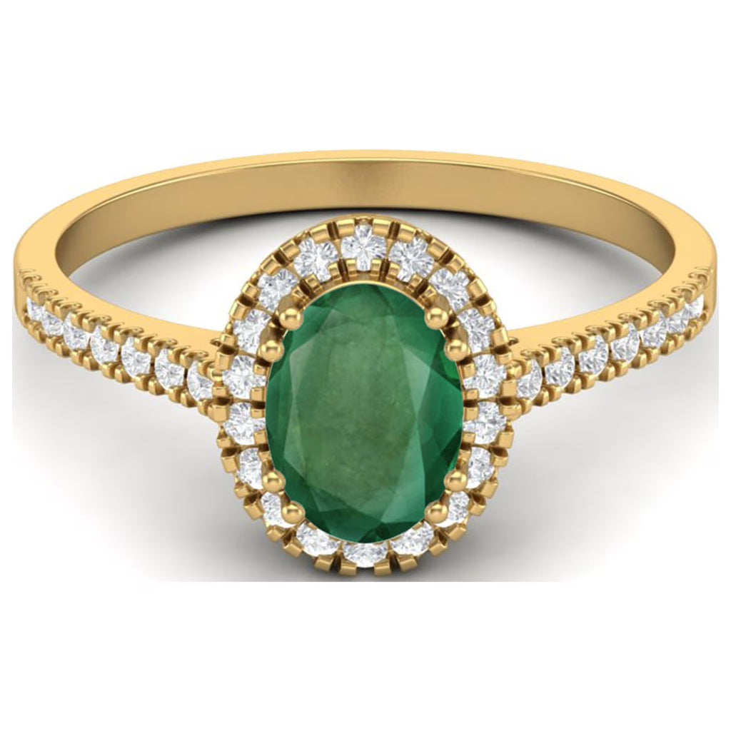 Oval Emerald Halo 925 Sterling Silver Gold Vermeil Ring Y480