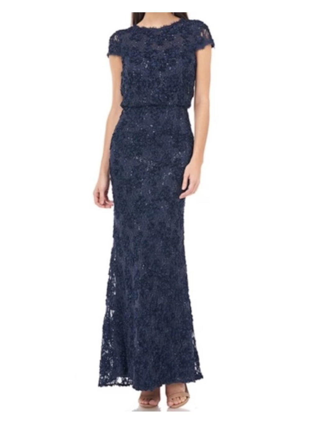 Navy Lace Zippered Soutache Embroidered Gown Maxi Dress Z552884