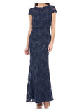 Navy Lace Zippered Soutache Embroidered Gown Maxi Dress Z552884