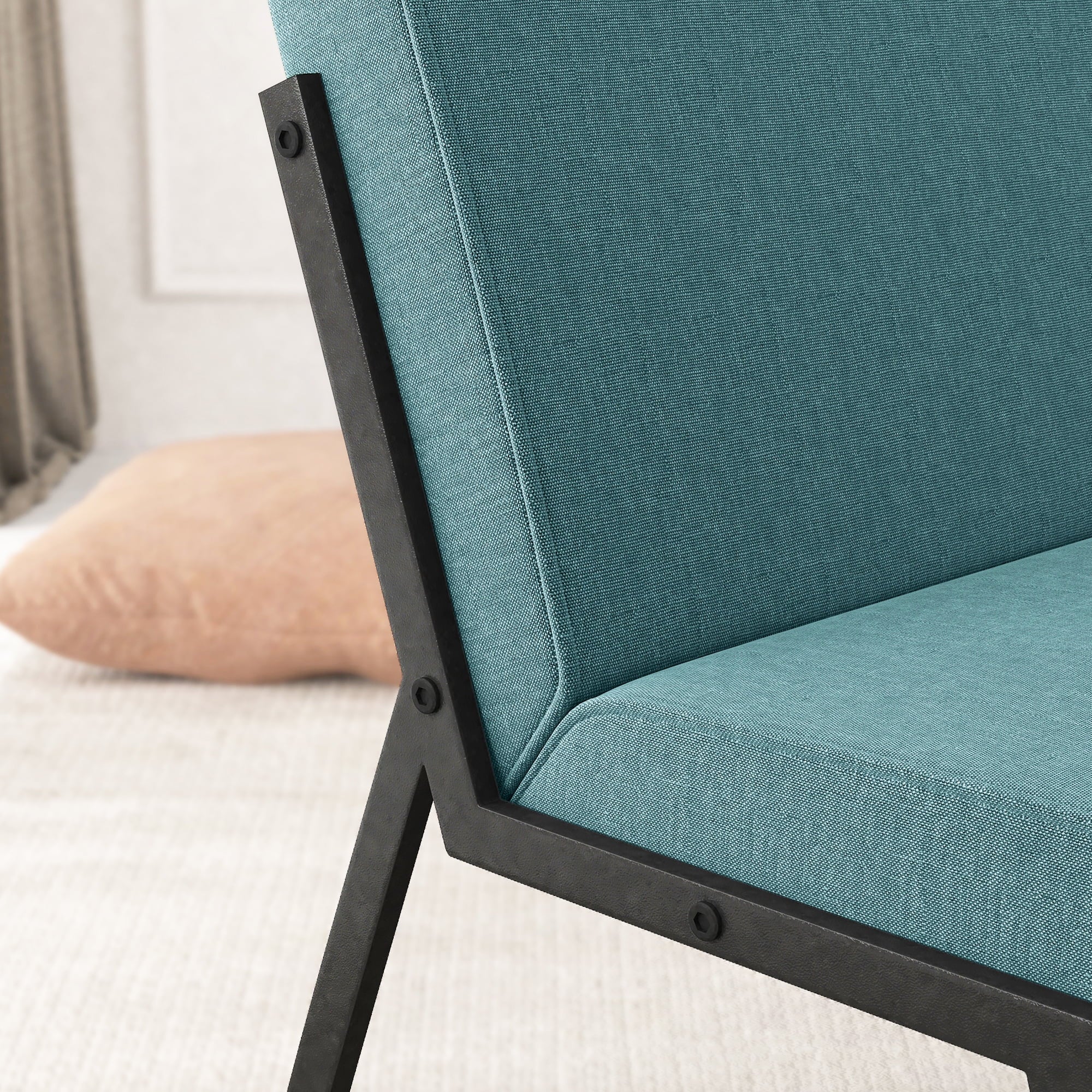 Green Linen Fabric Accent Chair with Ottoman Set W636