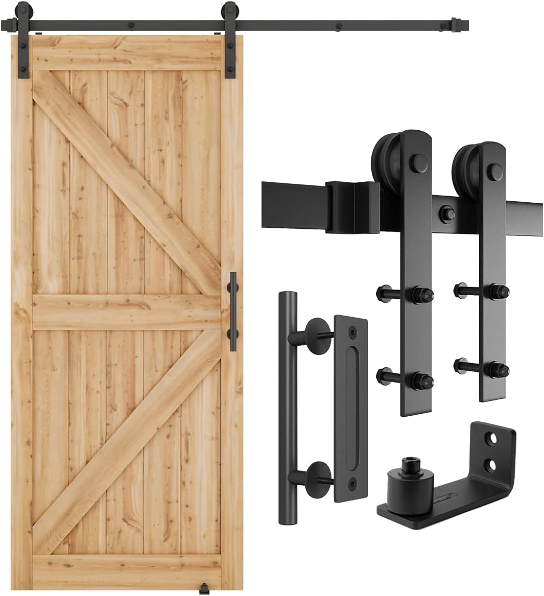 6.6 FT Heavy Duty Sliding Barn Door Hardware Kit, Black, Pack of 2 E480884