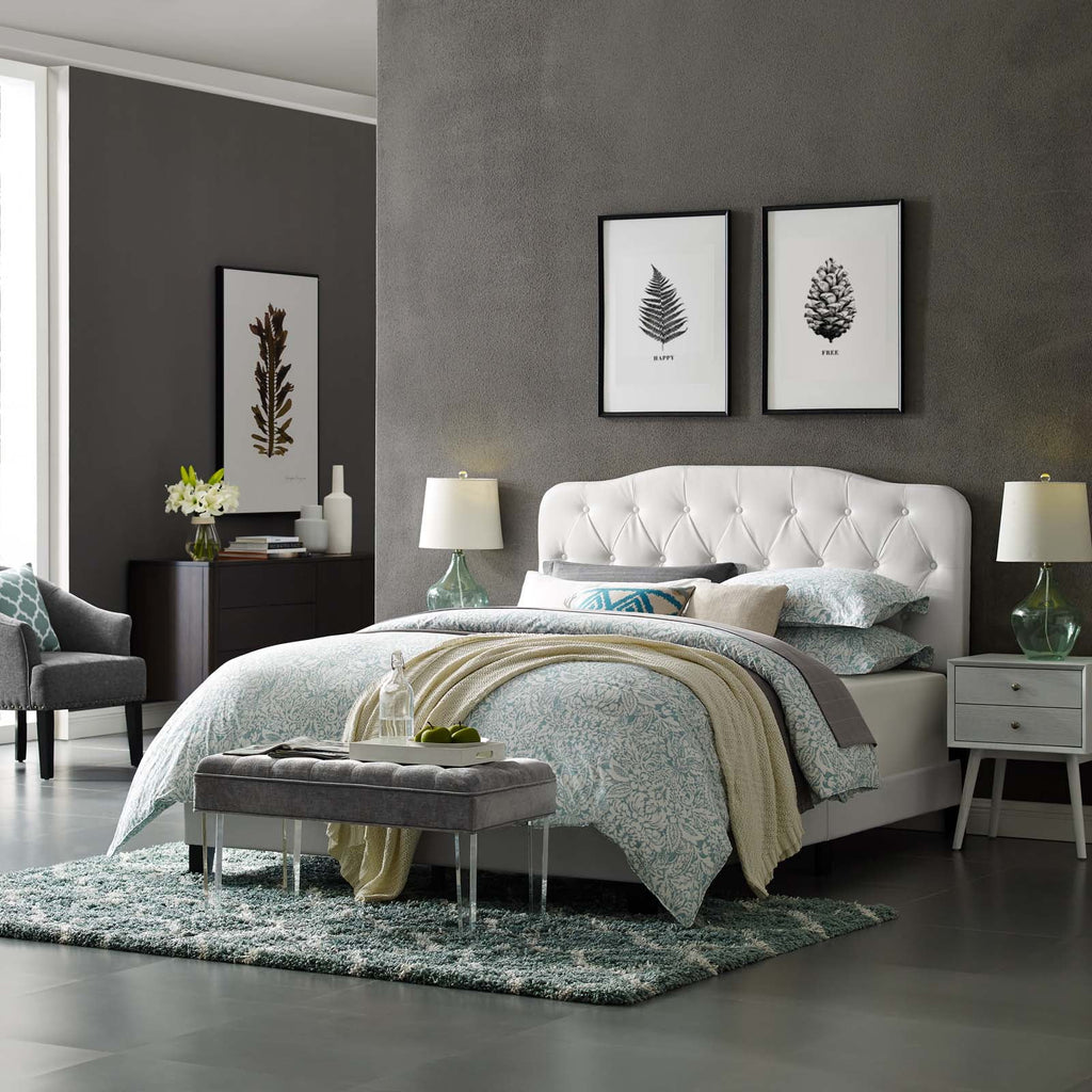 White Full Size Faux Leather Bed Frame X85349