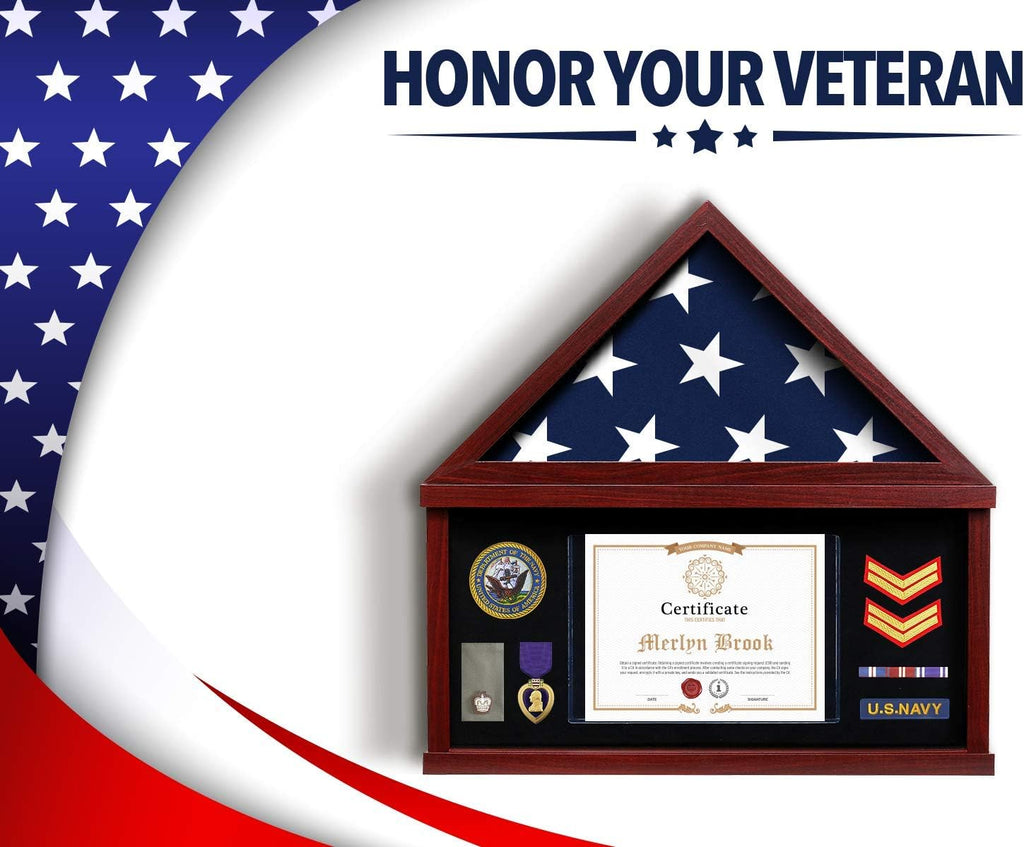 Mahogany Frame Flag Display Case for Burial Flag with Felt Lining E5300