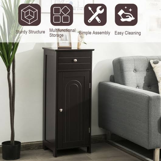 Brown Wooden Floor Cabinet with Drawer and Shelf G991386