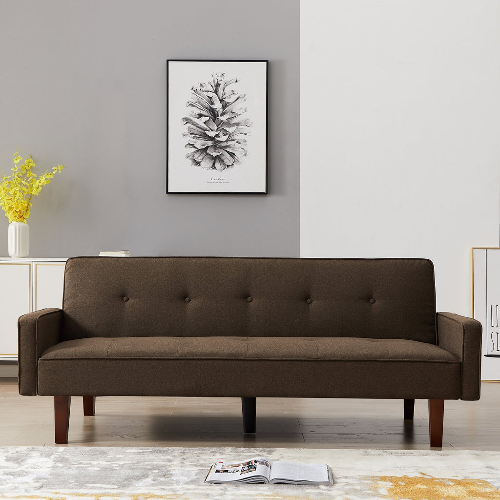 75-inch Square Arm Futon Sleeper Sofa Brown Wood Foam E1065