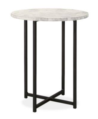 Round End Table in Recycled Natural Steel White Marbled Quartz Top N4918