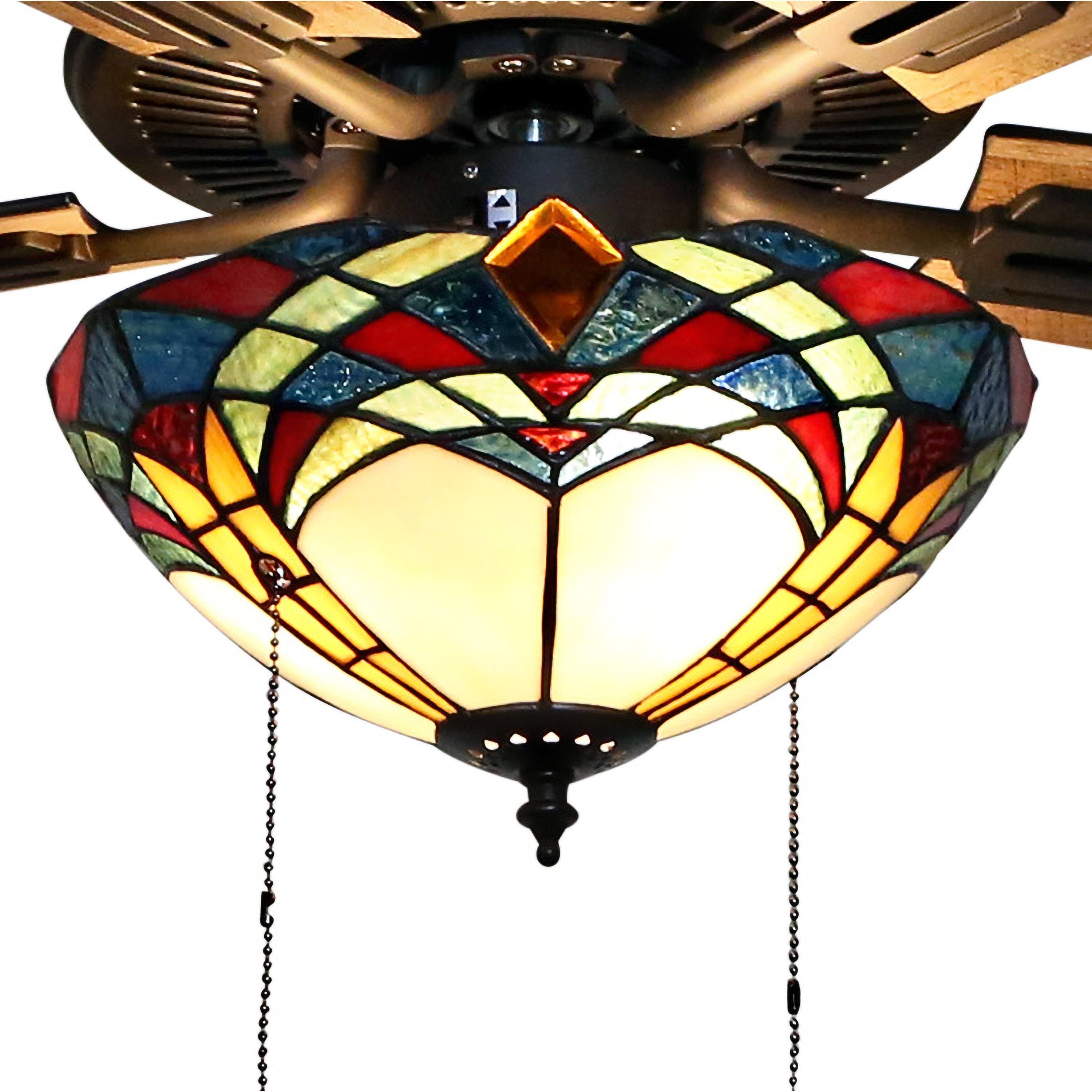 Bronze and Stained Glass 5-Blade Ceiling Fan P920600