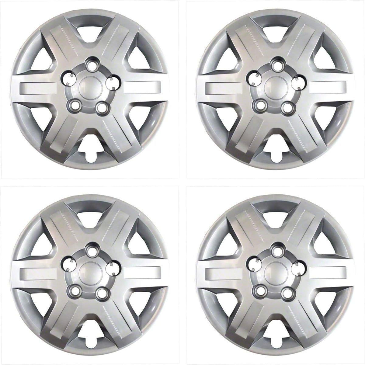Silver 6 Spoke Plastic Wheel Covers Hubcaps Set of 4 S240